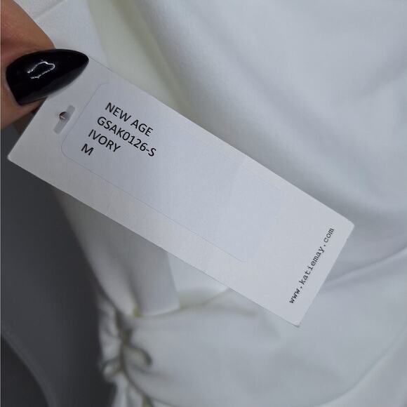 Katie May New Age Dress Medium Ruched One Arm Ivory Cut Out Bodycon Bridal - Picture 6 of 13